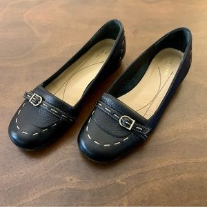 Kate Spade Black Leather Slip On Loafer Flats Size 7 Women’s Buckle Detail